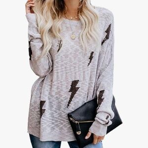 Lightning Bolt Knit Sweater - Gray and Brown - Size Small Womens